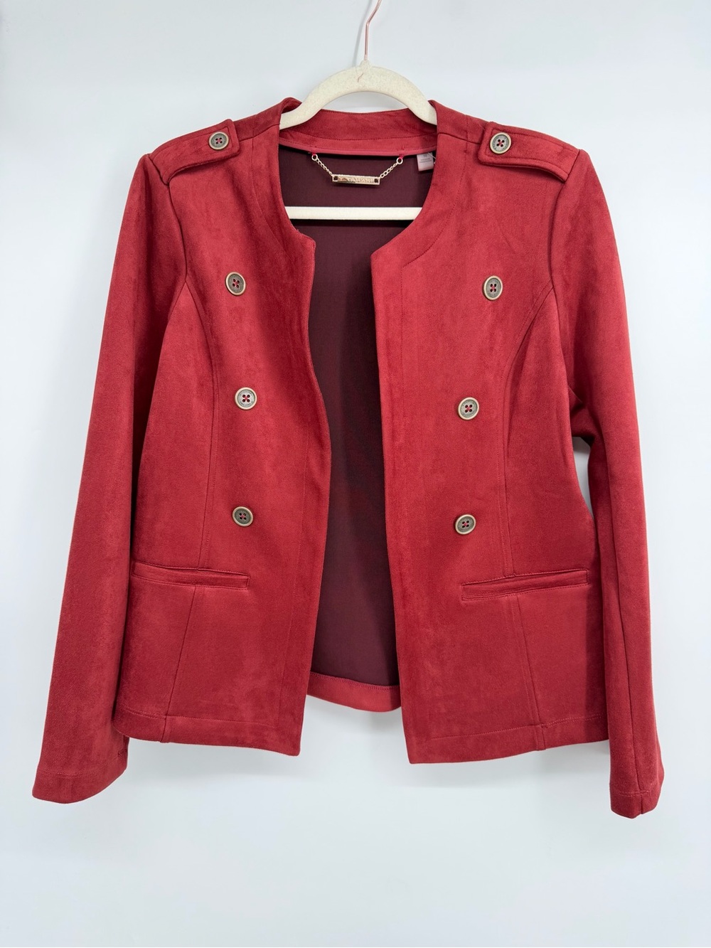 T Tahari Faux Suede Double Breasted Blazer Jacket in Reddish Brown Size 10